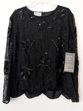 NWT Vintage Stenay Silk Beaded Blouse, XL